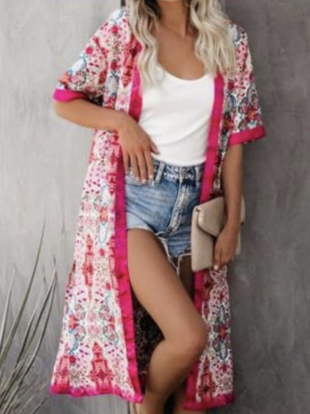 Honey Punch Boho Short Sleeve Satin Kimono Robe Size XS S or L